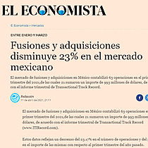 Fusiones y adquisiciones disminuye 23% en el mercado mexicano